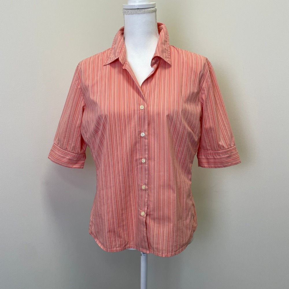 Y2K Old Navy Collection Pink Orange Striped Button Up Stretch Shirt L